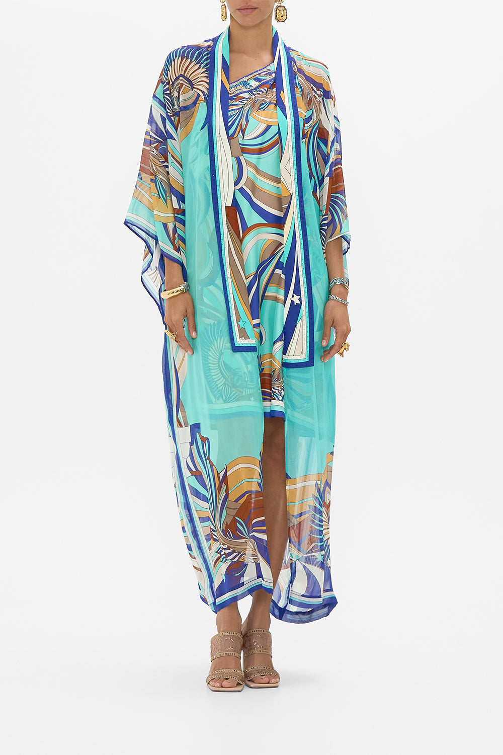 CAMILLA Kimono Layer With Collar in Oasis Oracle print.