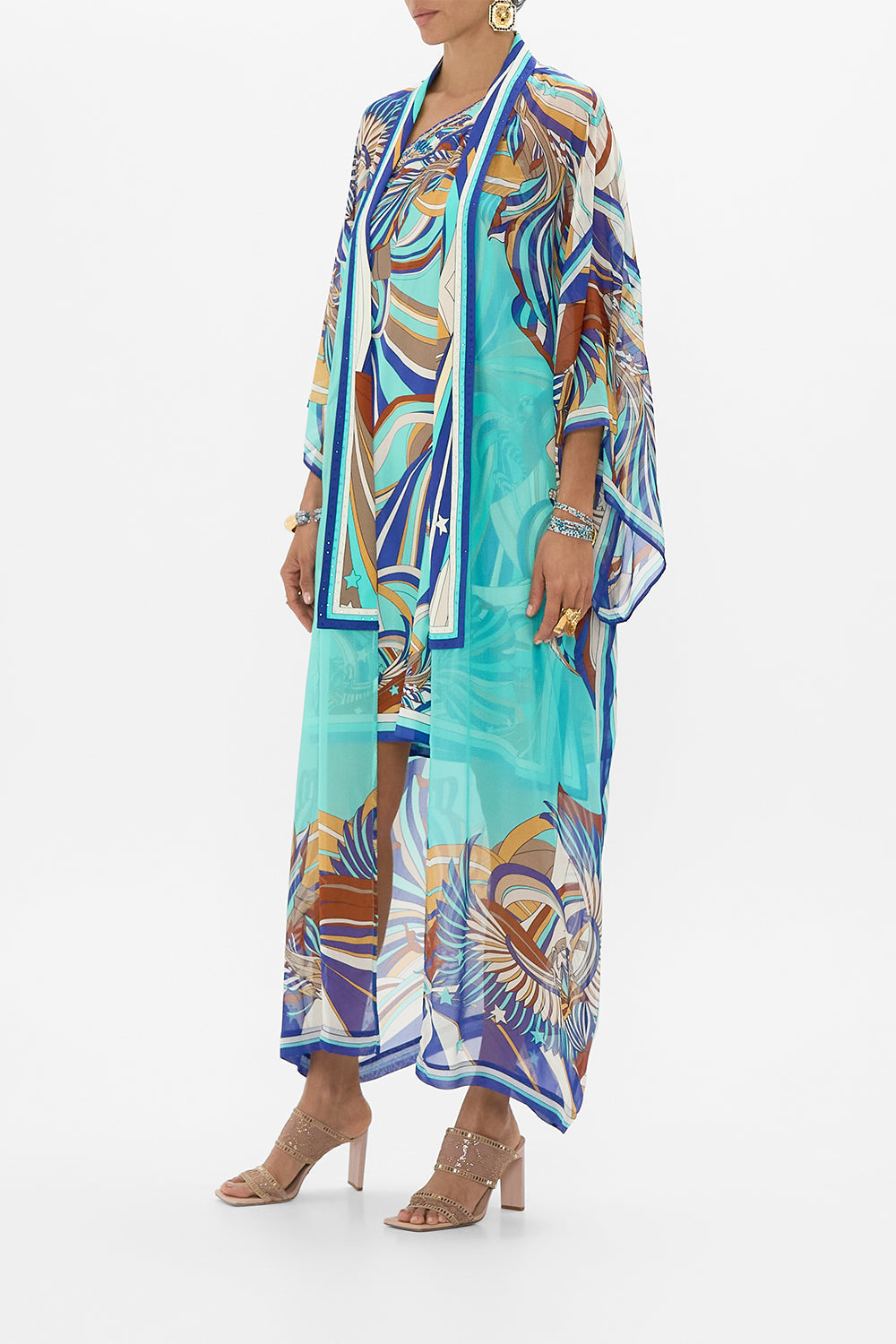 CAMILLA Kimono Layer With Collar in Oasis Oracle print.