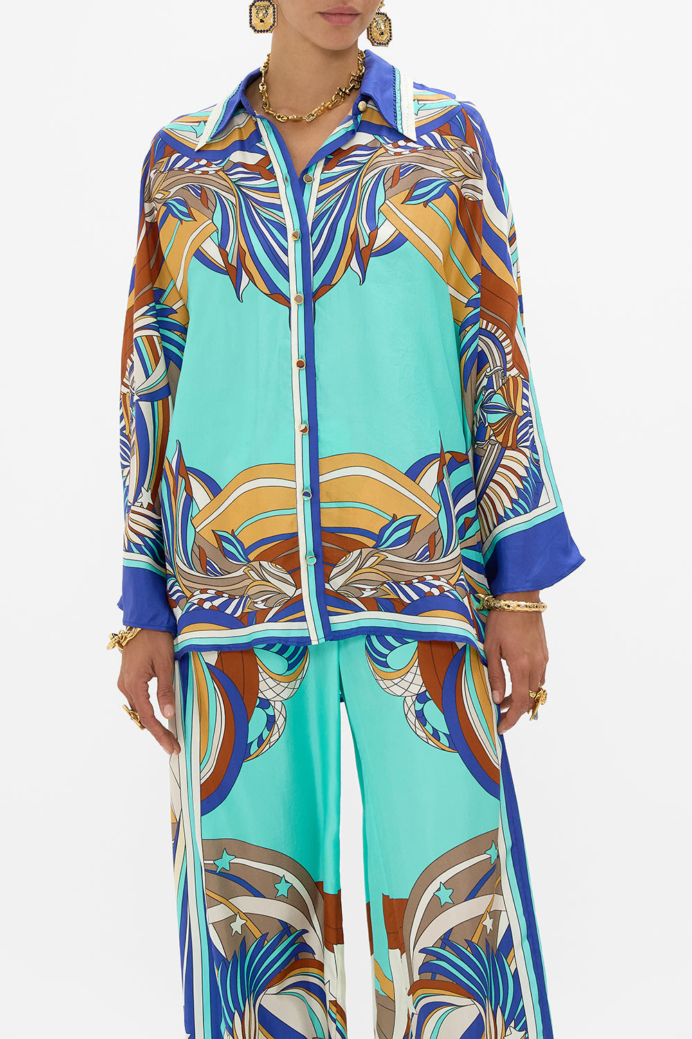 CAMILLA Wide Sleeve Blouse in Oasis Oracle print.