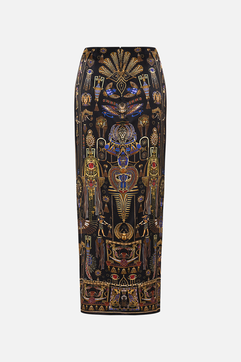 CAMILLA Drape Front Skirt With Split Cartouche Kingdom print.