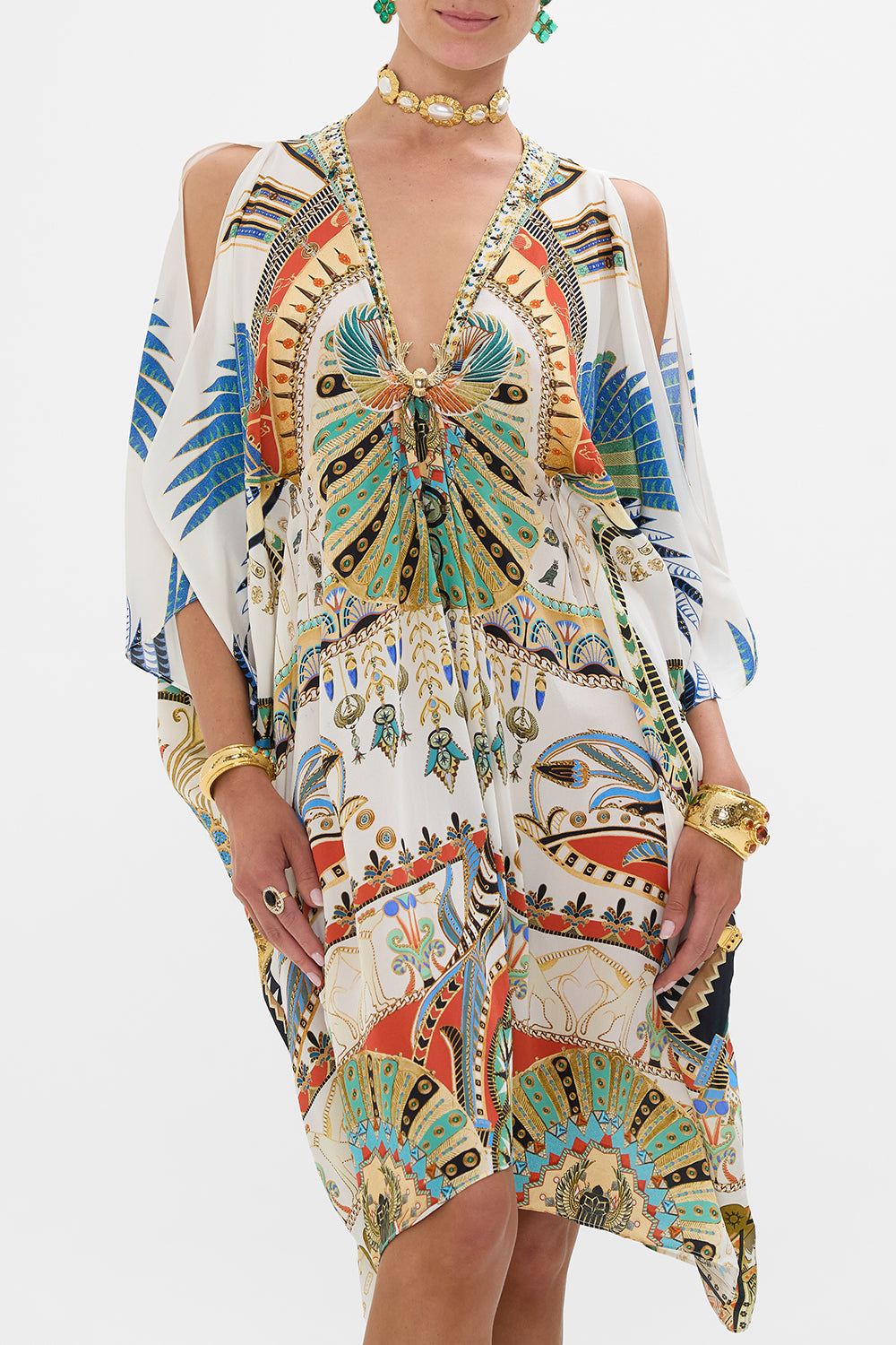 CAMILLA Short Kaftan with Hardware in Valley Of The Queens print