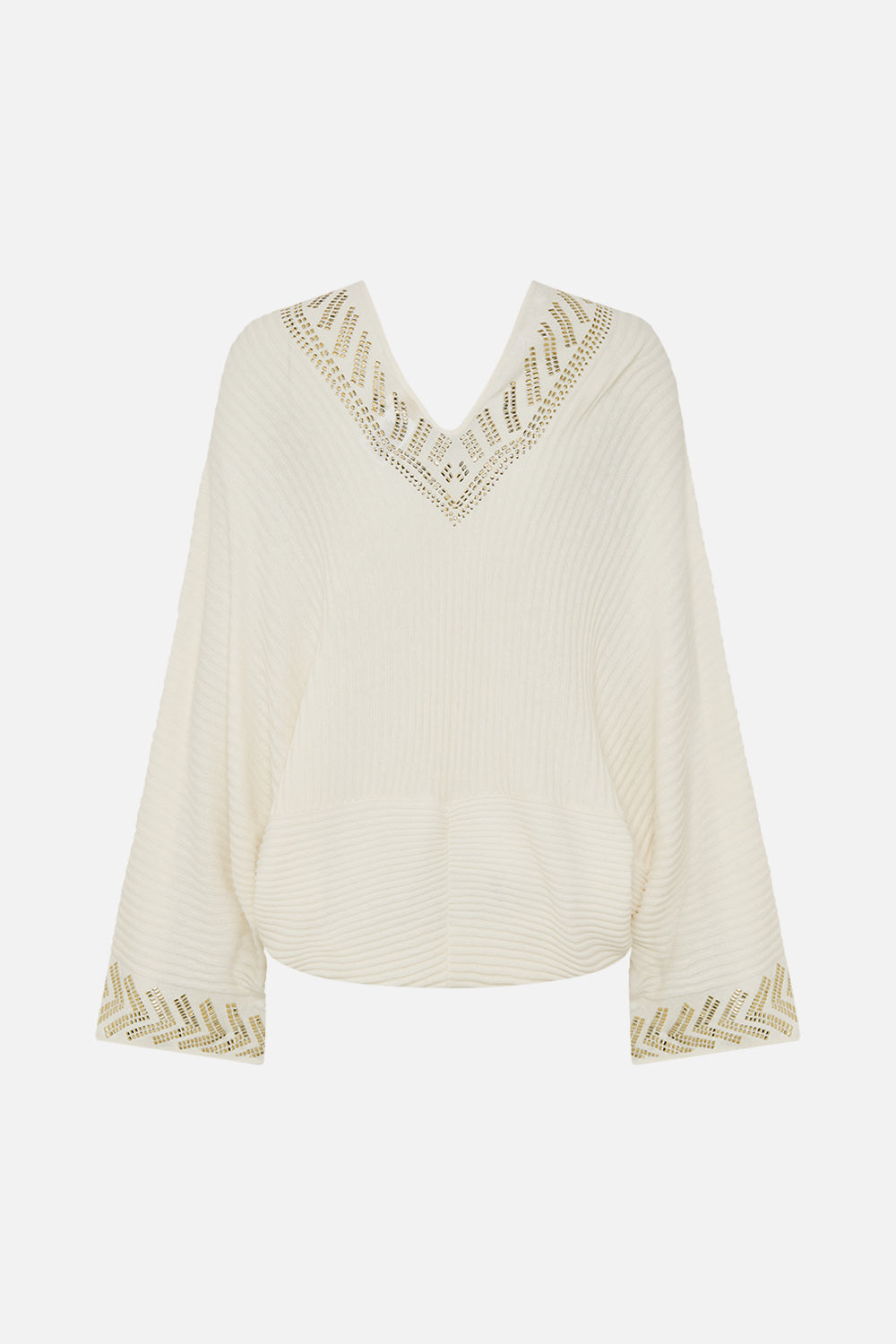 CAMILLA Relaxed V-Neck Knit Top in Valley of the Queens print