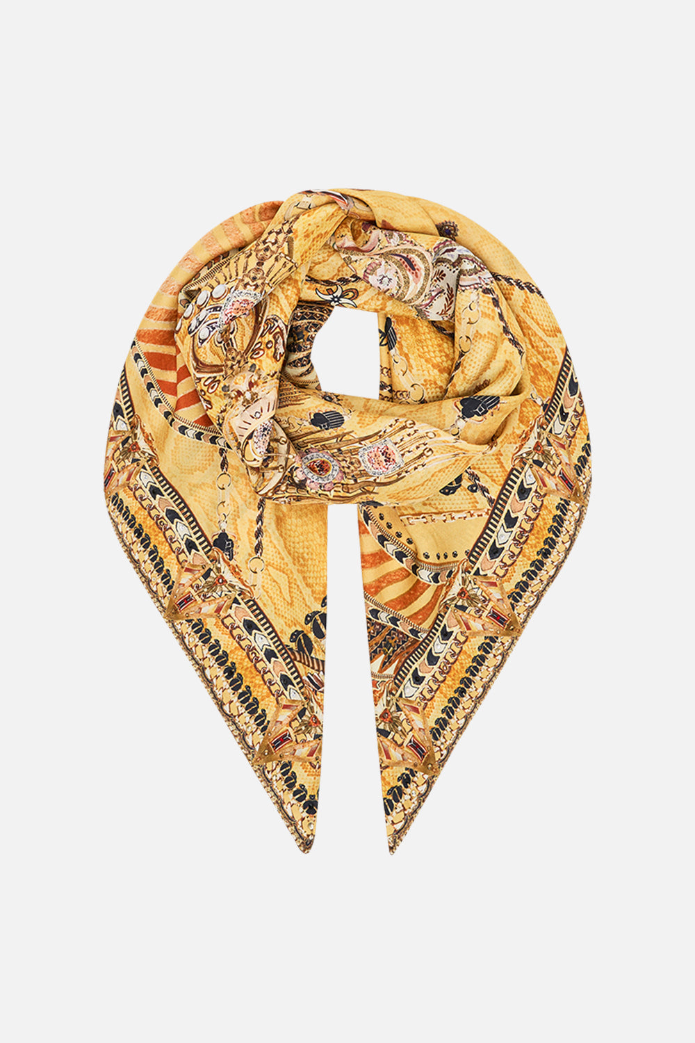 CAMILLA Gold Large Square Scarf in Valley of the Kings Print