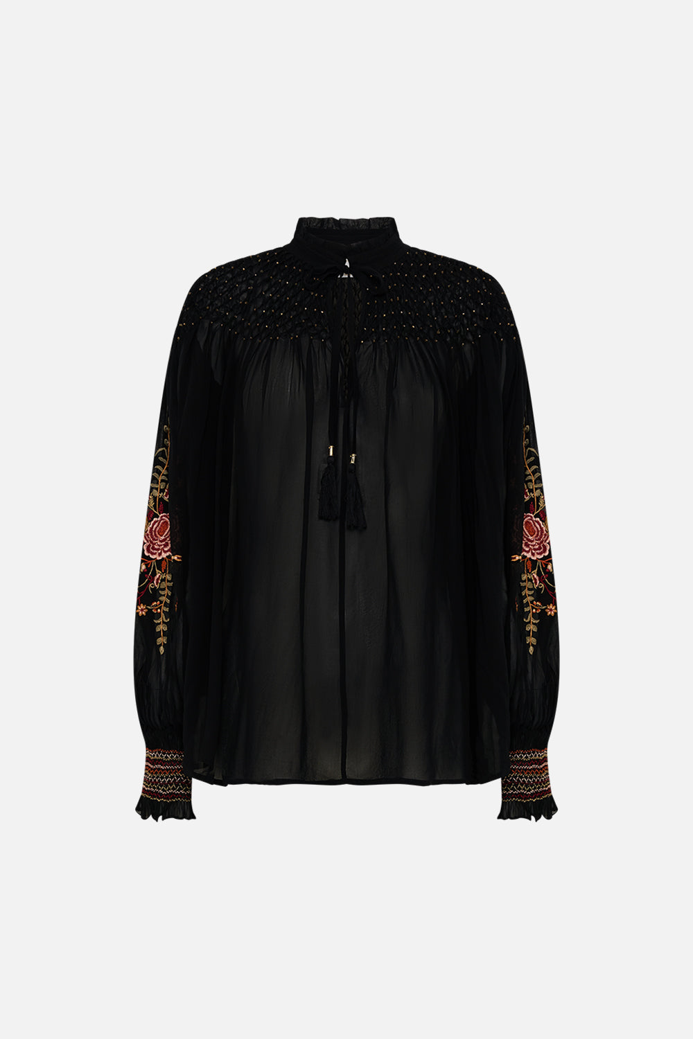 CAMILLA floral Blouson Sleeve Smocked Blouse in Stitched in Time