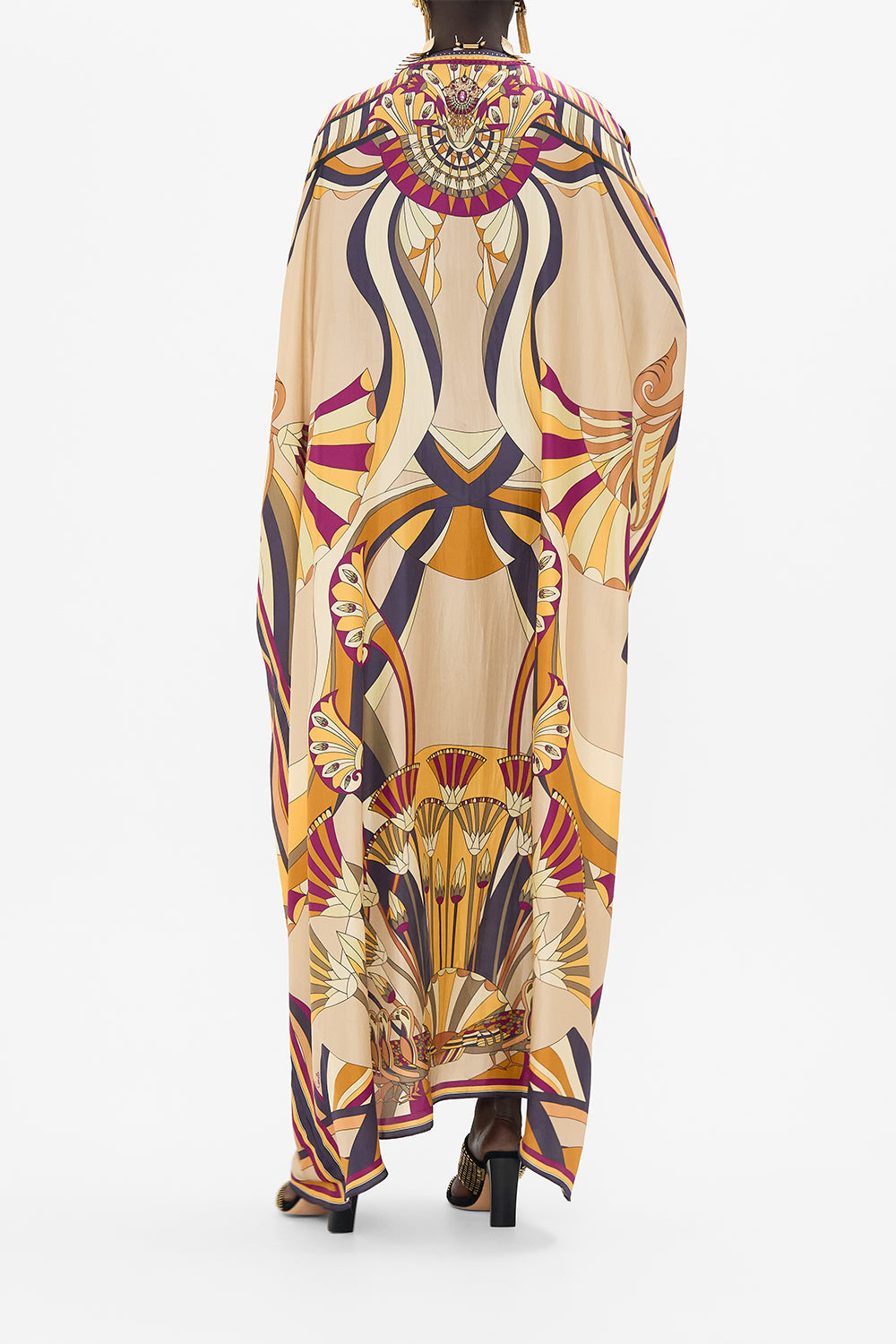 CAMILLA Button Through Batwing Kaftan Dress in Desert Delerium print.