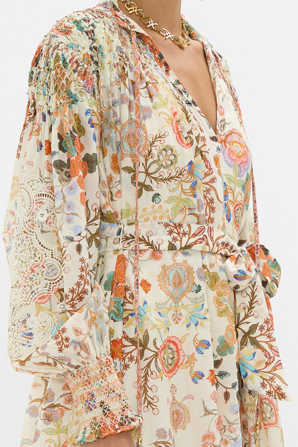 CAMILLA Blouson Sleeve Smocked Dress in Honour of Heirlooms print