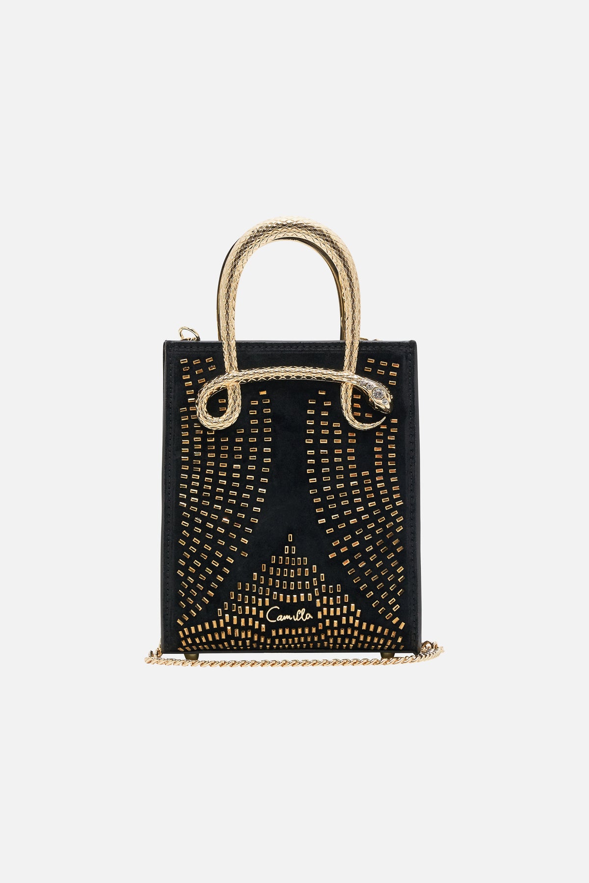 CAMILLA Mini North South Tote in Solid Black print.