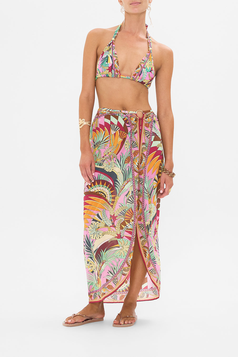 CAMILLA Soft Tie Bikini With Trim Giza Goddess print.