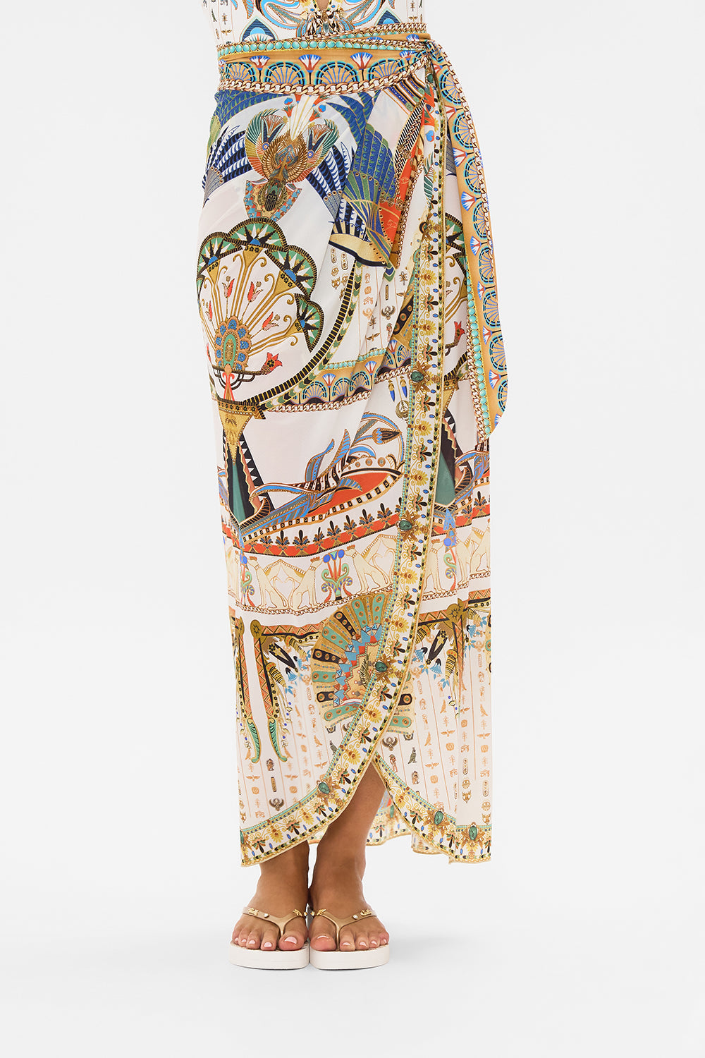 CAMILLA Long Draped Sarong in Valley Of The Queens print.