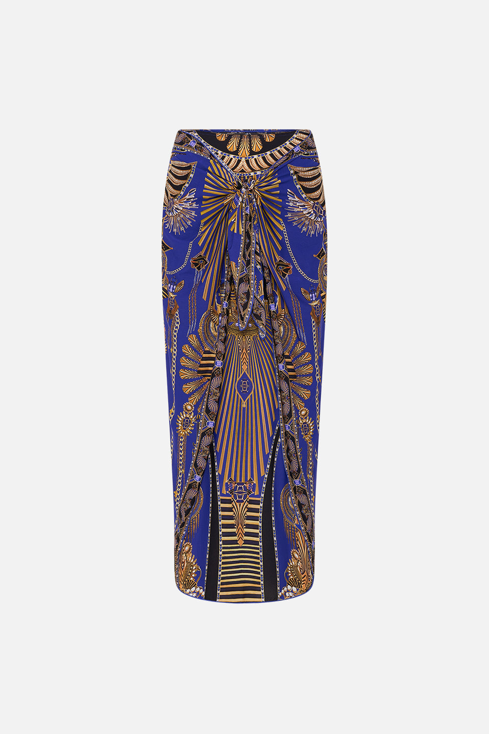 CAMILLA Layered Long Sarong With Front Tie in My Fair Pharaoh print.