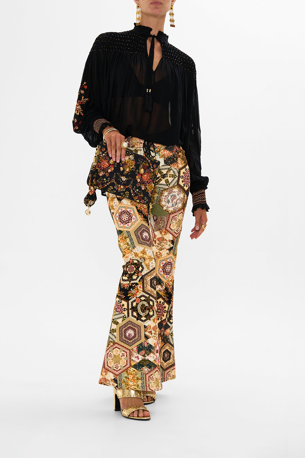 CAMILLA Blue Shirred Panel Mini Skirt in Immortal Ink print