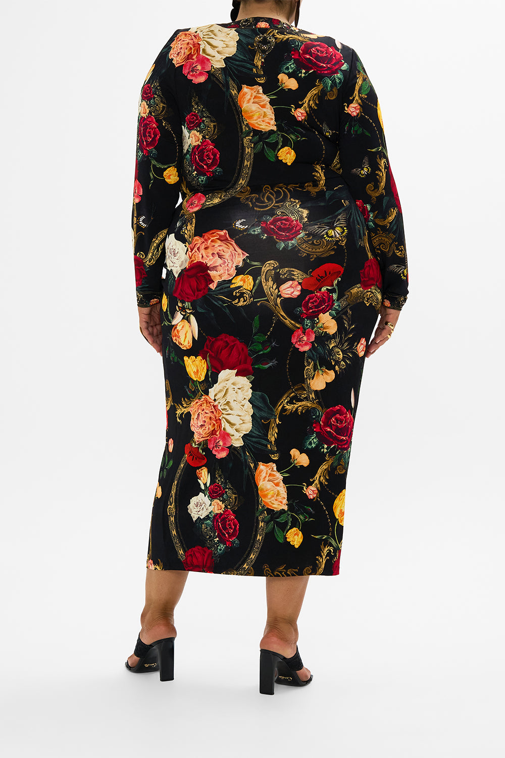 CAMILLA Black V-Neck Midi Cross Front Dress in Magic in the Manuscripts