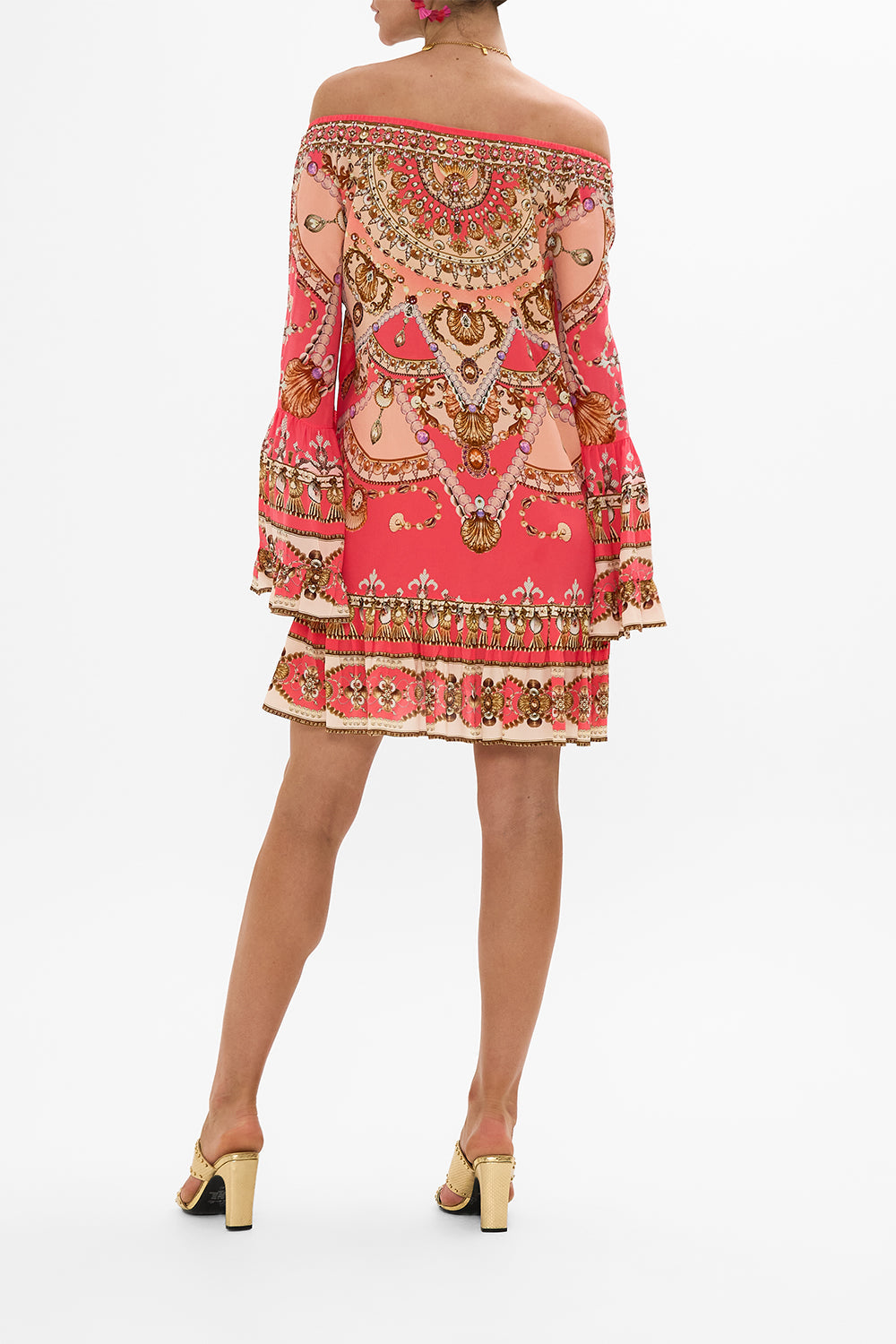 CAMILLA floral blouson blouse with neck tie in Stitched in Time print.