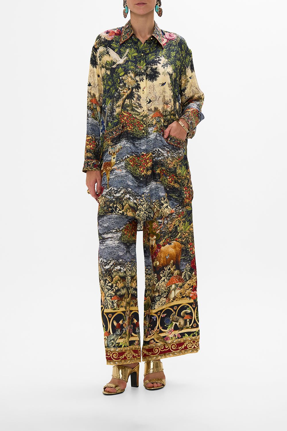 CAMILLA Floral Shirt Tunic with Pockets in Tapestry Totems