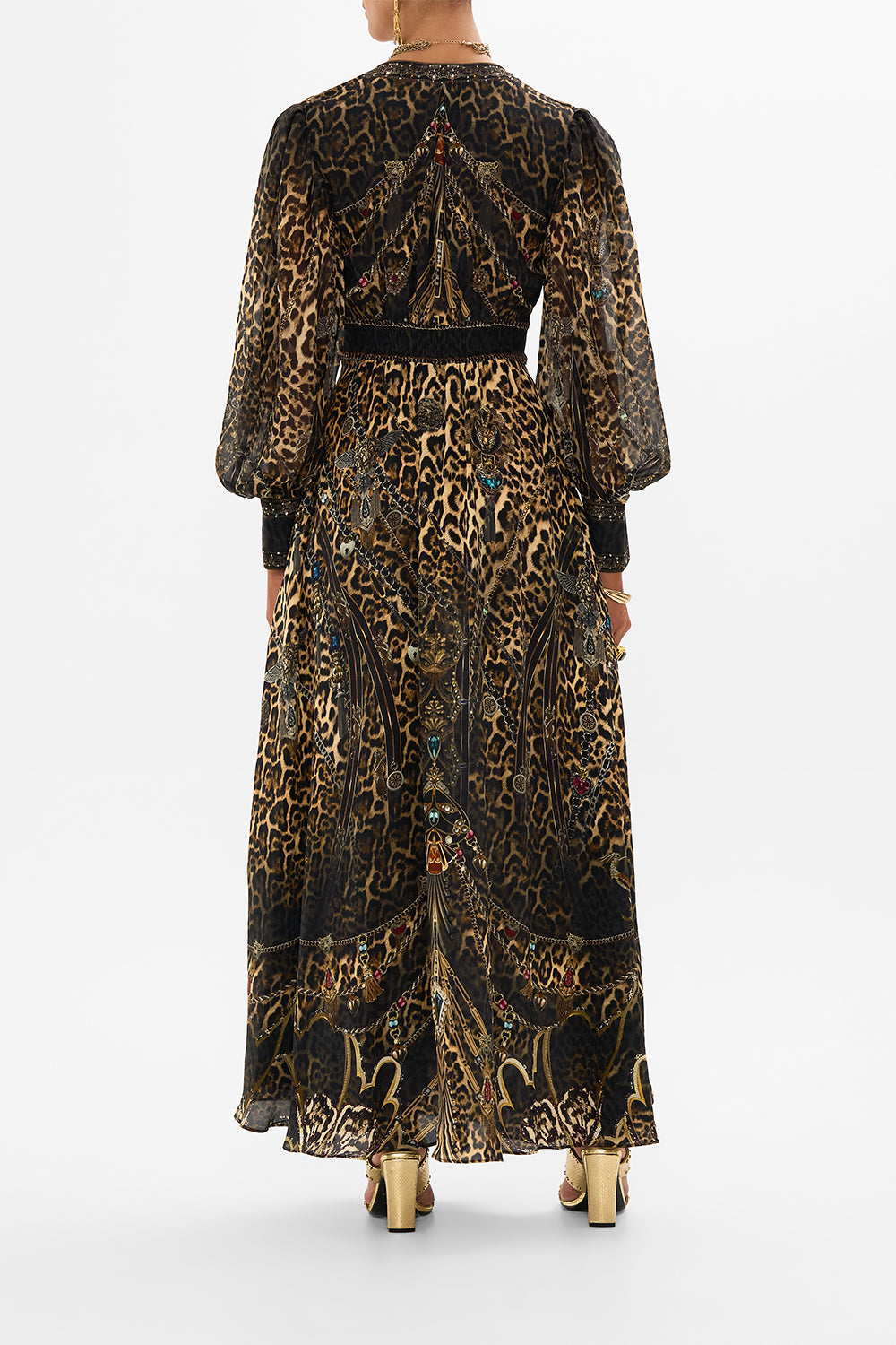 CAMILLA Leopard Shaped Waistband Dress with Gathered Sleeves in Amsterglam