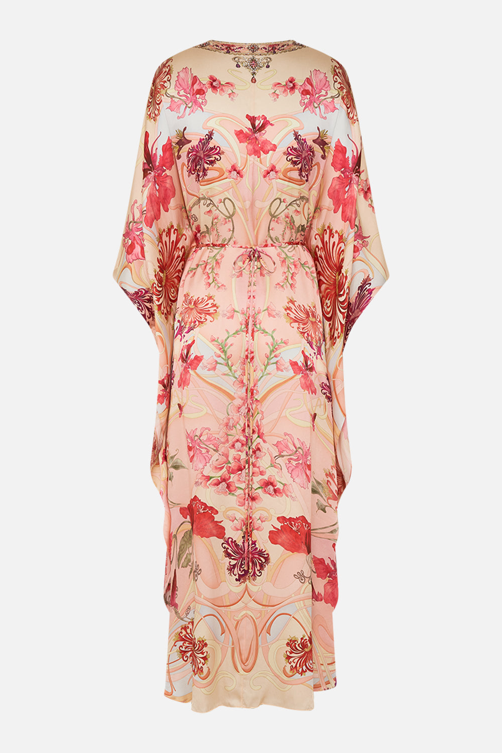 CAMILLA Floral Gathered Waist Kaftan in Blossoms and Brushstrokes print