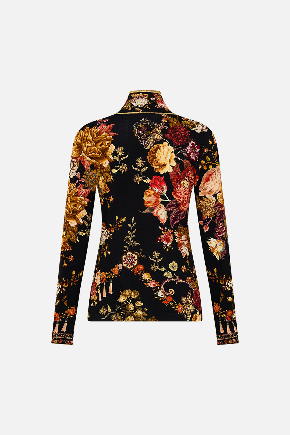 CAMILLA floral jersey turtleneck in Stitched In Time print.