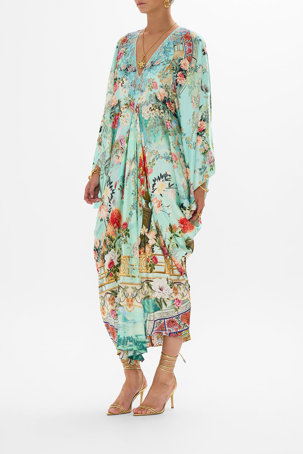 CAMILLA T shape long kaftan in The jewellery museum print.