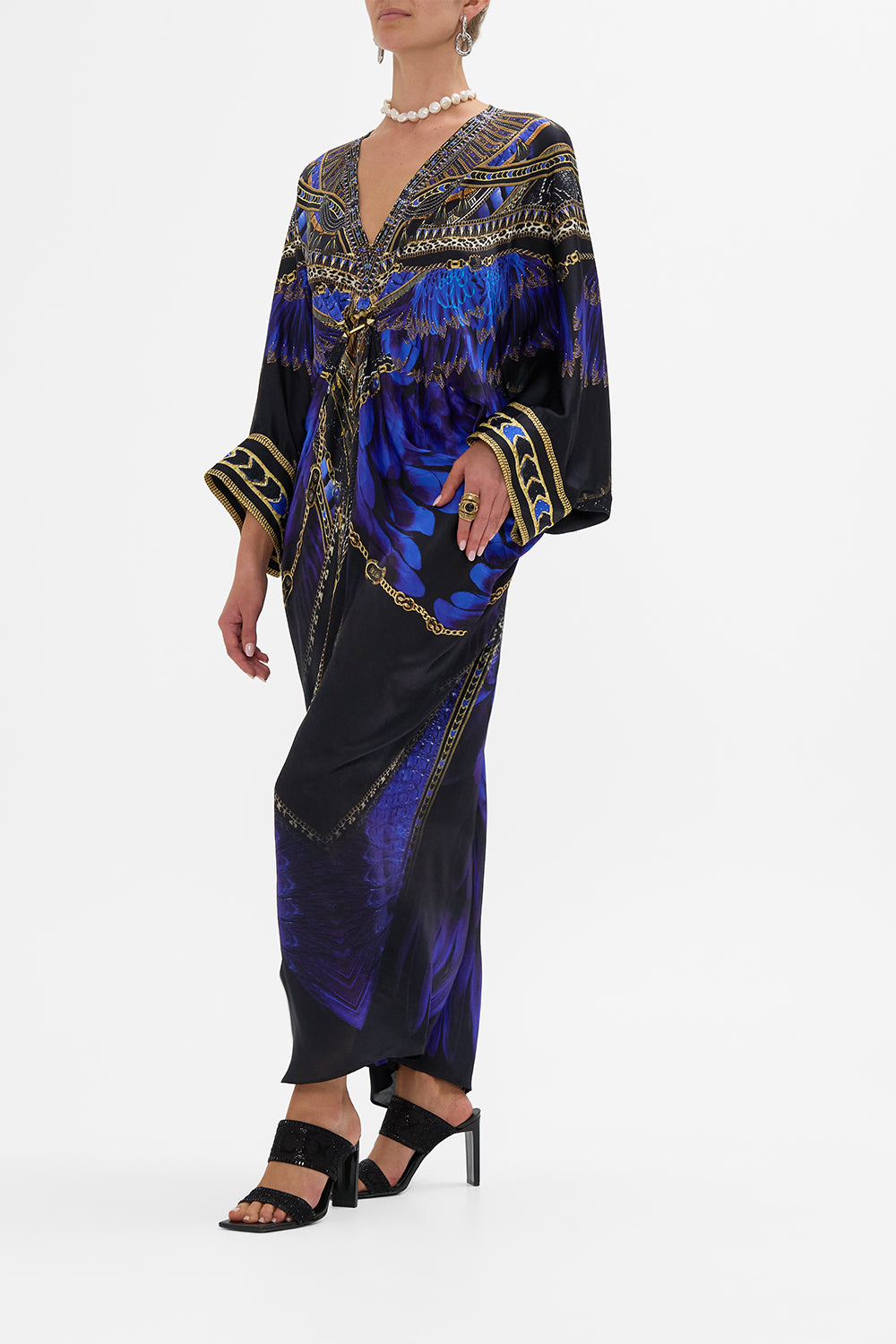 CAMILLA Pierced V-Neck Kaftan in Other Side of the Oasis print.