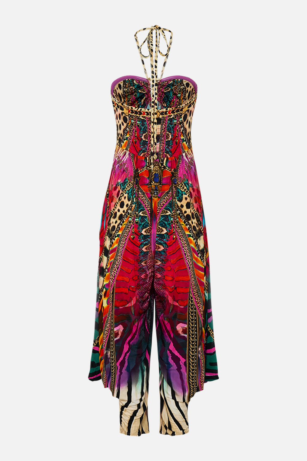 CAMILLA Jersey Draped Pant Jumpsuit with Hardware in Sahara Supernatural print.