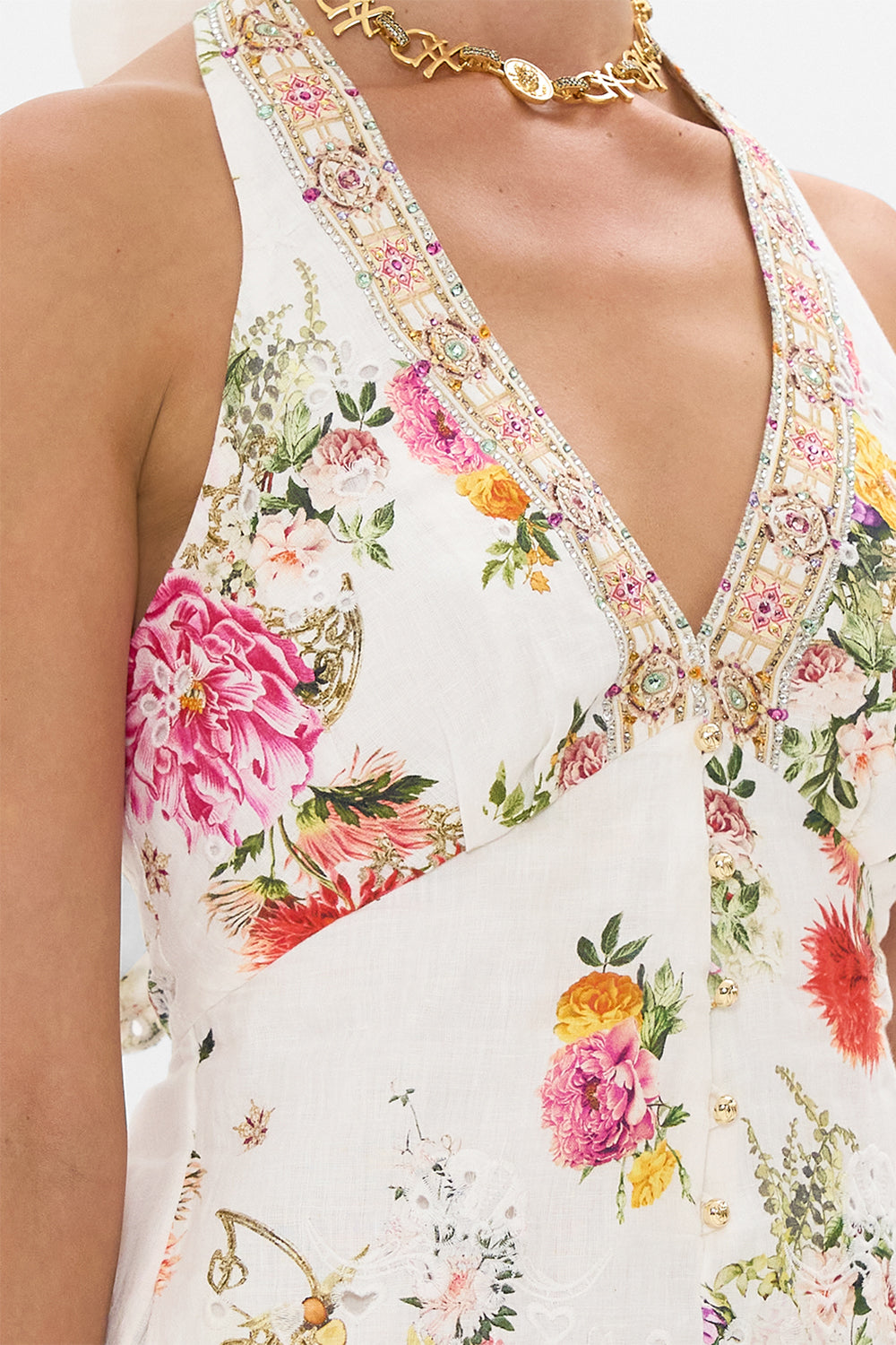 BUTTON FRONT HALTER PLAYSUIT EGYPTIAN ROSE