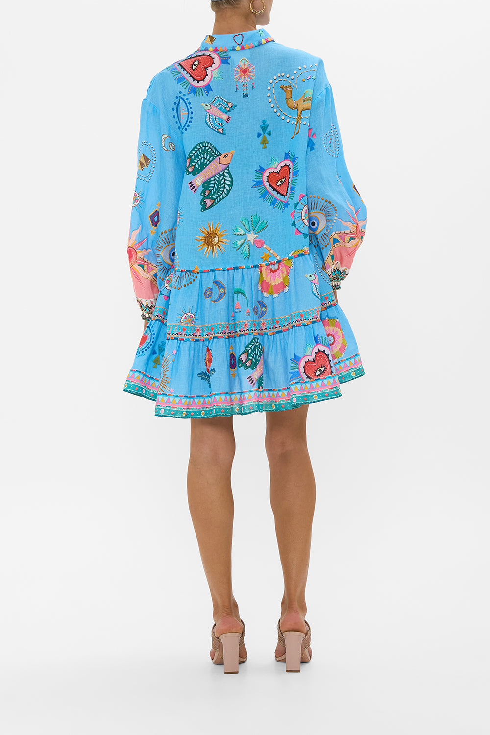 LONG SLEEVE TIERED SHORT DRESS A PAINTED VILLAGE