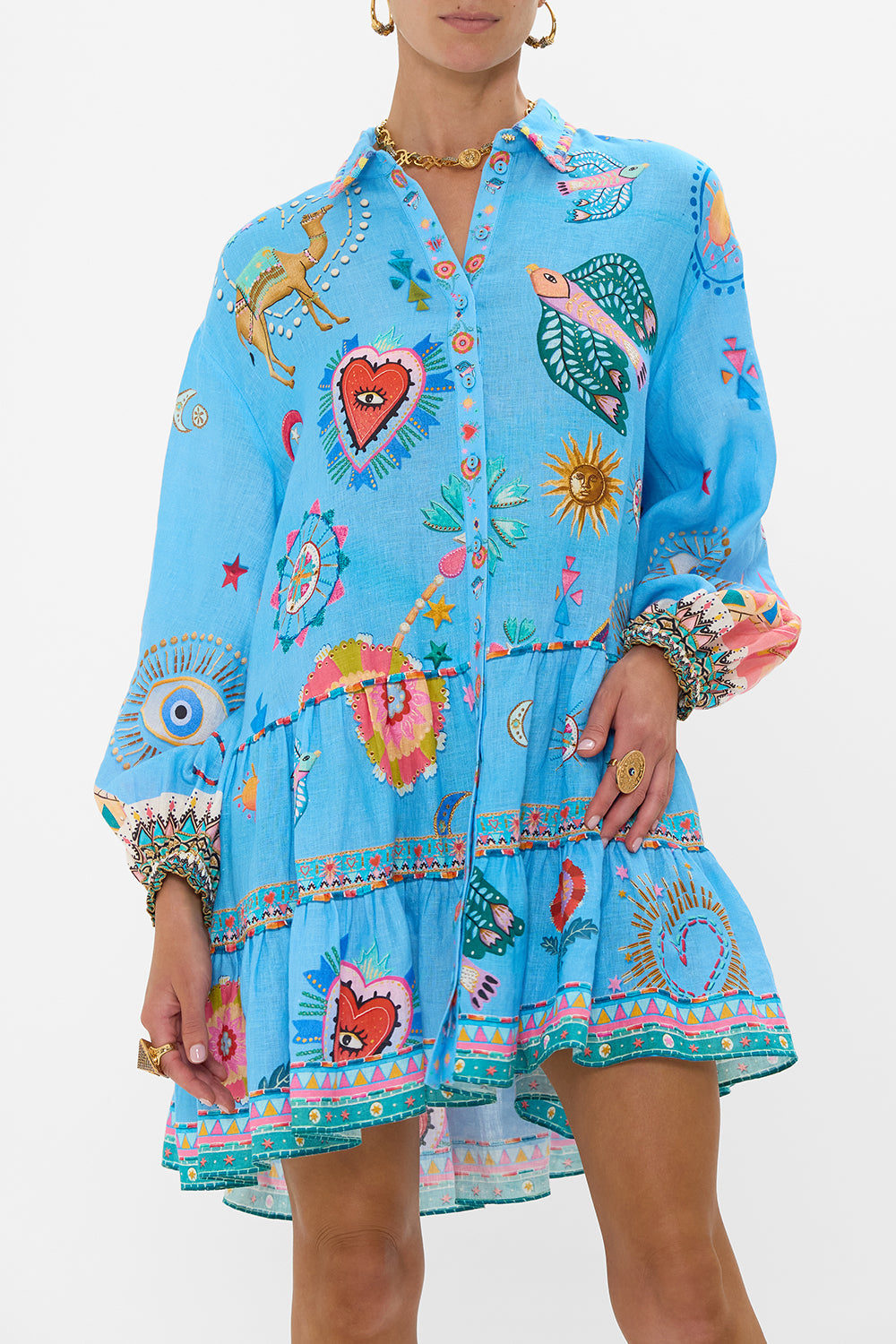 LONG SLEEVE TIERED SHORT DRESS A PAINTED VILLAGE