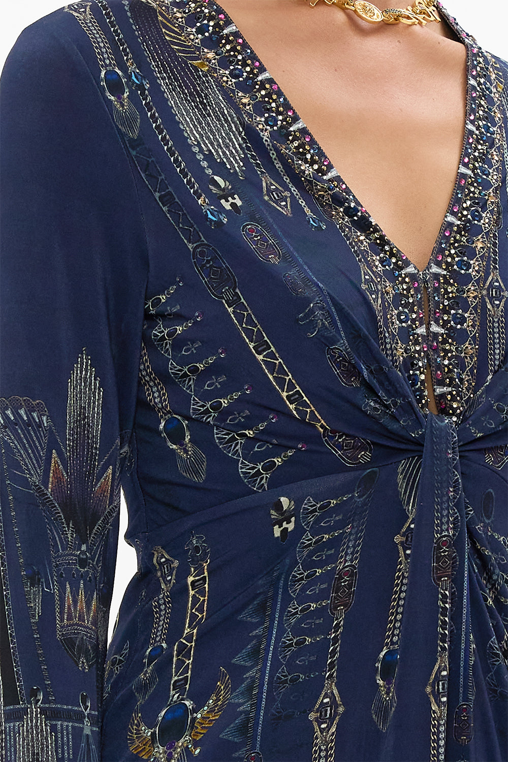 SHORT V NECK TWIST FRONT JERSEY DRESS THE EGYPT EFFECT