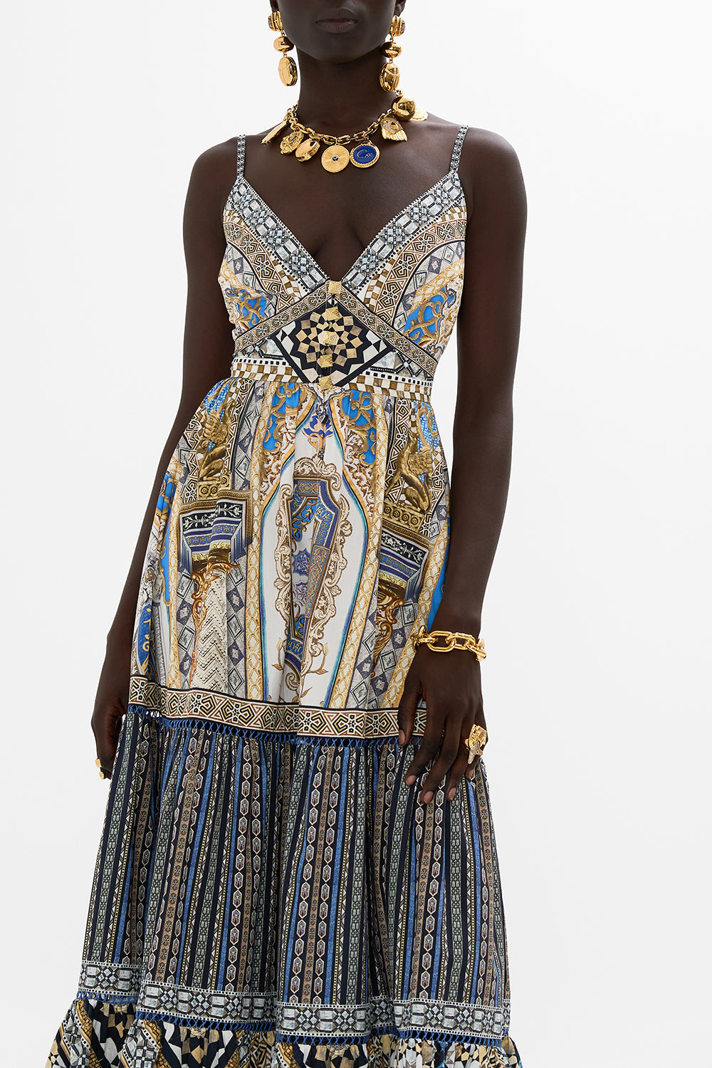 CAMILLA Tiered Bodice Dress in Make Me Your Mosaic Print.
