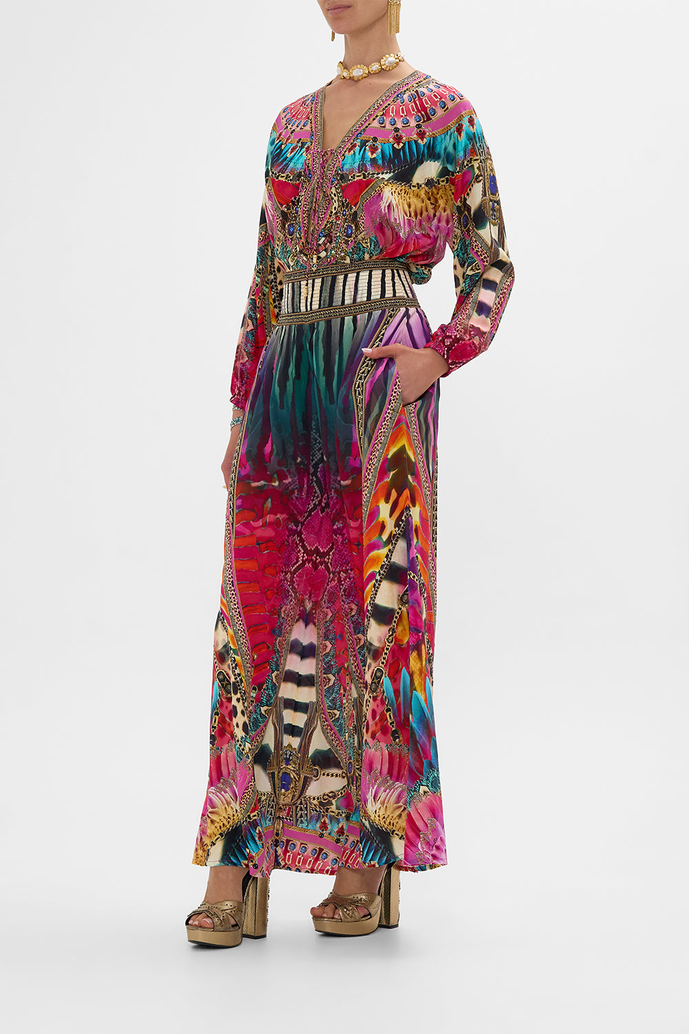 CAMILLA Shirred Waist Pant in Sahara Supernatural print.