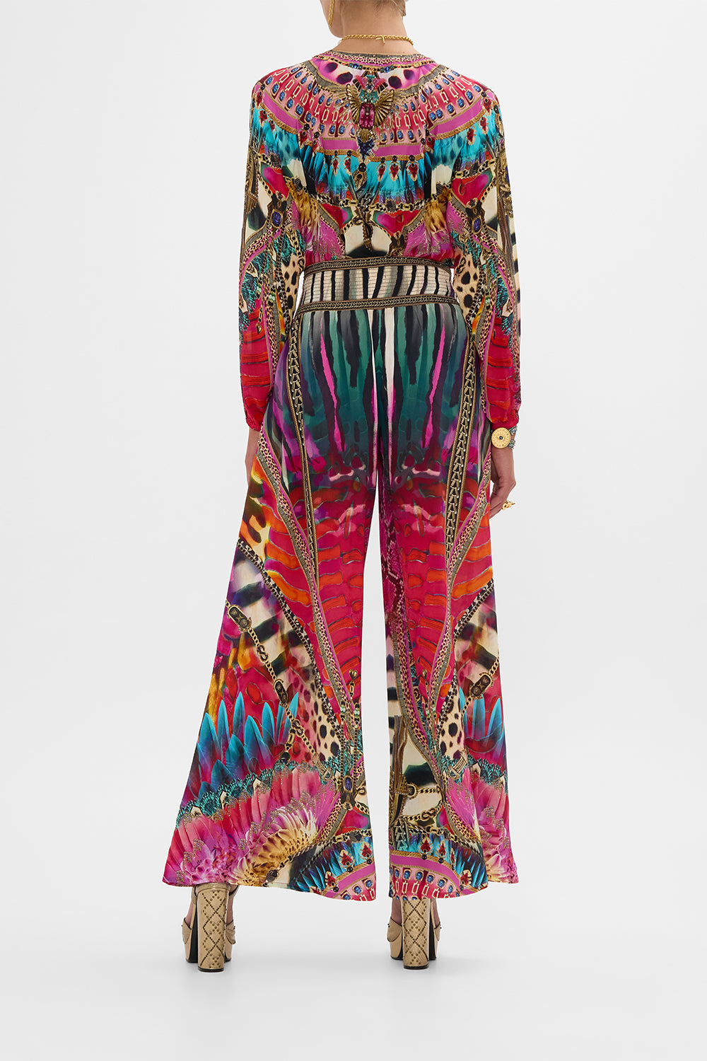 CAMILLA Shirred Waist Pant in Sahara Supernatural print.