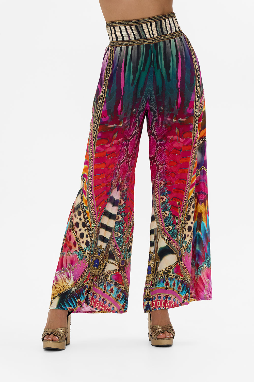 CAMILLA Shirred Waist Pant in Sahara Supernatural print.
