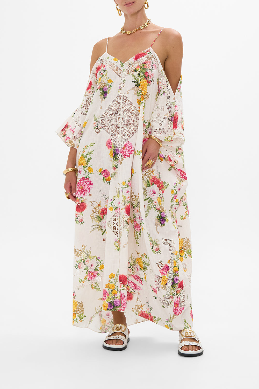 CAMILLA Shoestring Strap Kaftan in Egyptian Rose print