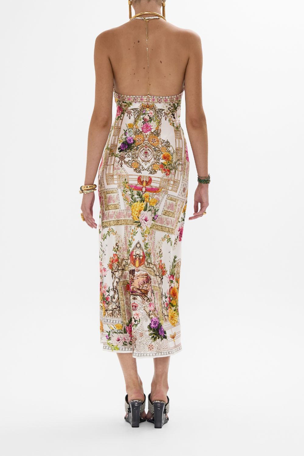 CAMILLA Chain detail slip dress in Egyptian rose print.