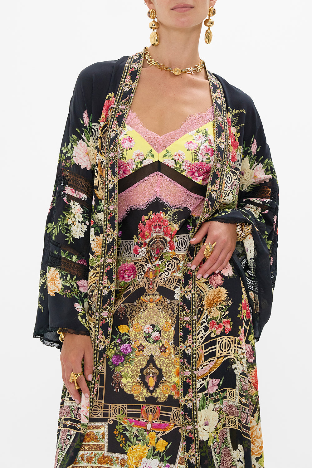 FLARE SLEEVE LONG ROBE ADORNED IN ALEXANDRIA