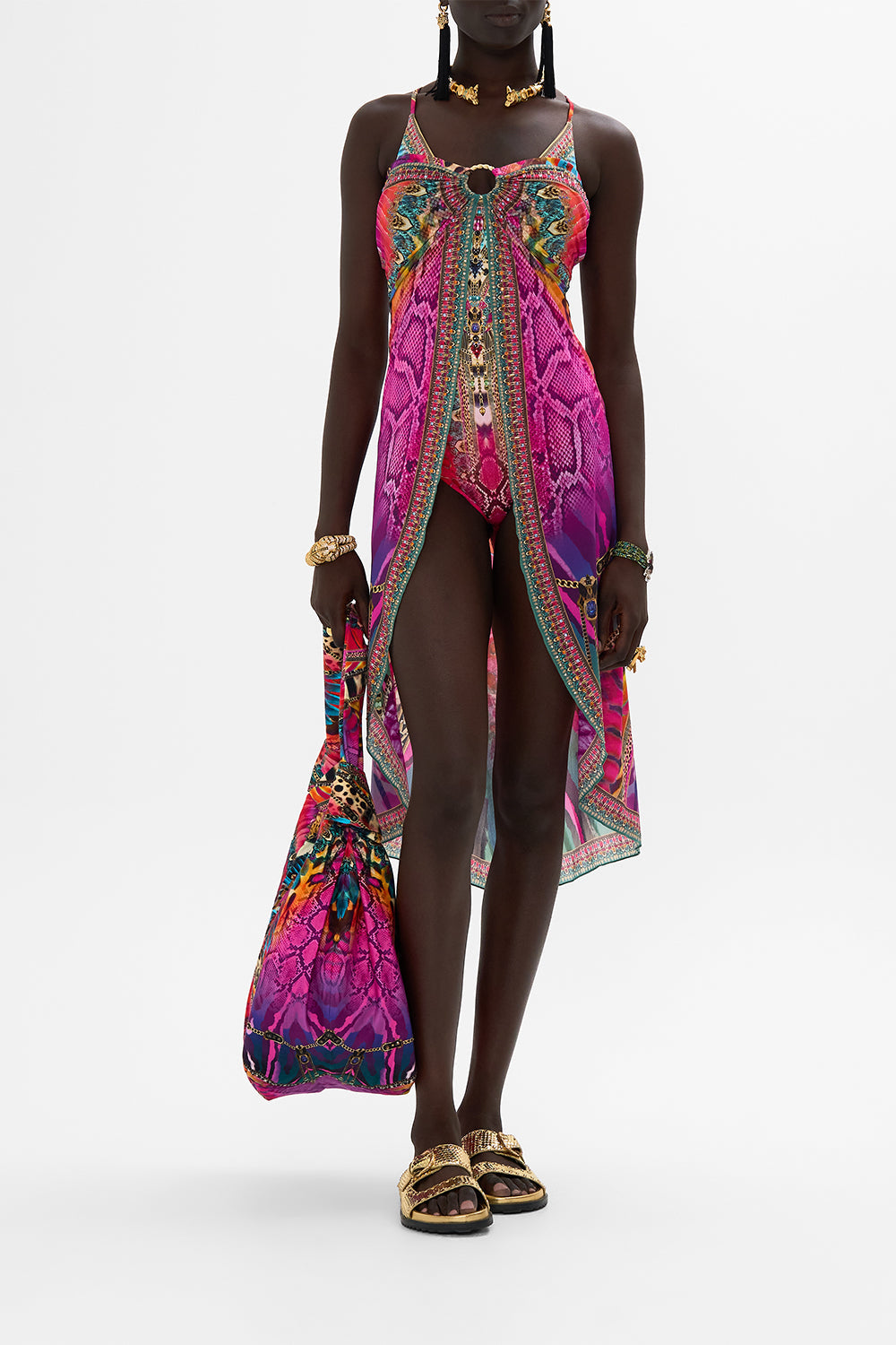CAMILLA Ring Trim Long Sarong in Sahara Supernatural print.