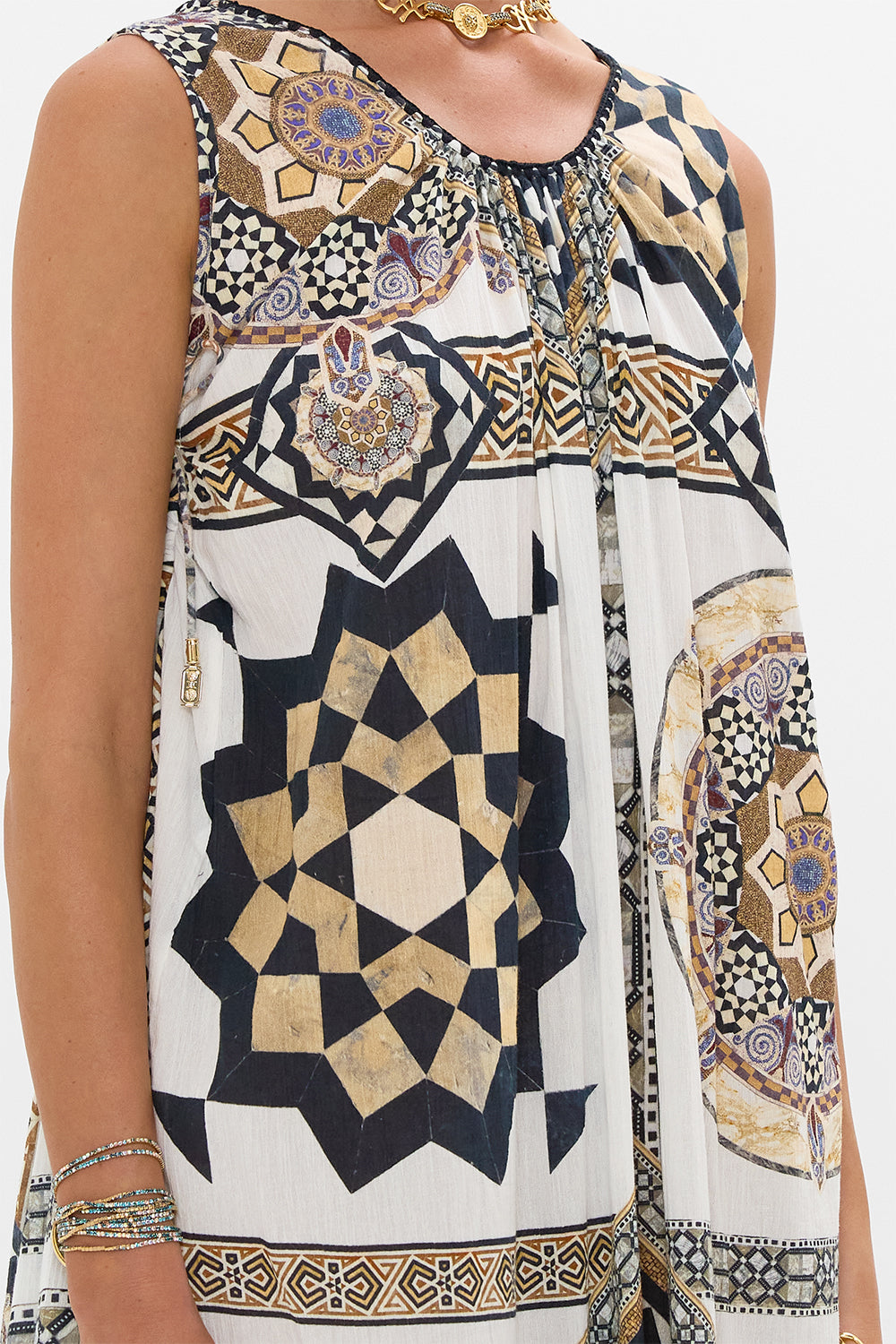 PANELLED TANK DRESS WITH CURVED HEM TILE STYLE