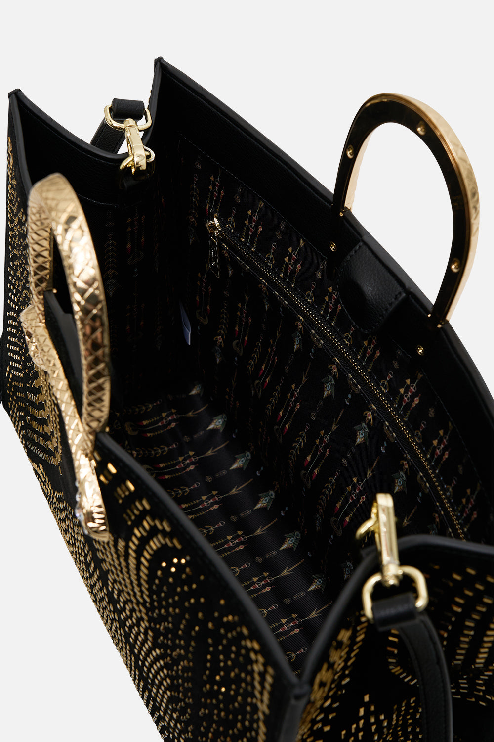 CAMILLA east west tote with snake in Solid Black print