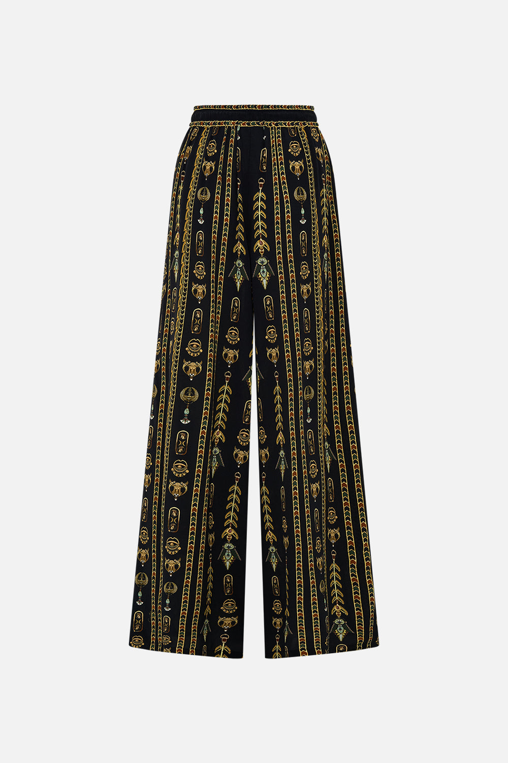 CAMILLA Black/Gold Straight Leg Pant in They Called Her Nefertari print