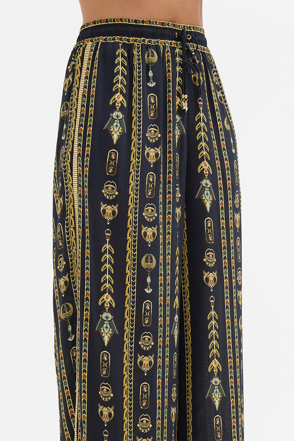 CAMILLA Black/Gold Straight Leg Pant in They Called Her Nefertari print
