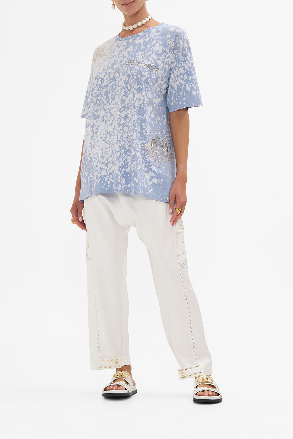 CAMILLA blue oversized band tee in Call Me in Cairo print