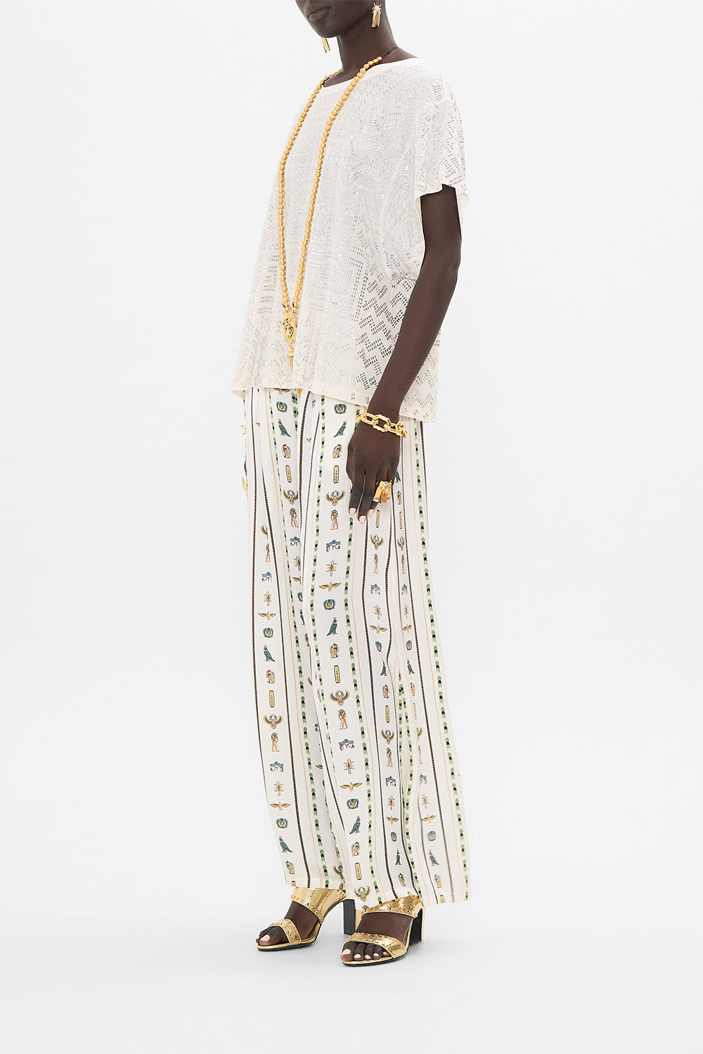 CAMILLA White T-Shirt with Dropped Armhole in Valley of the Queens print