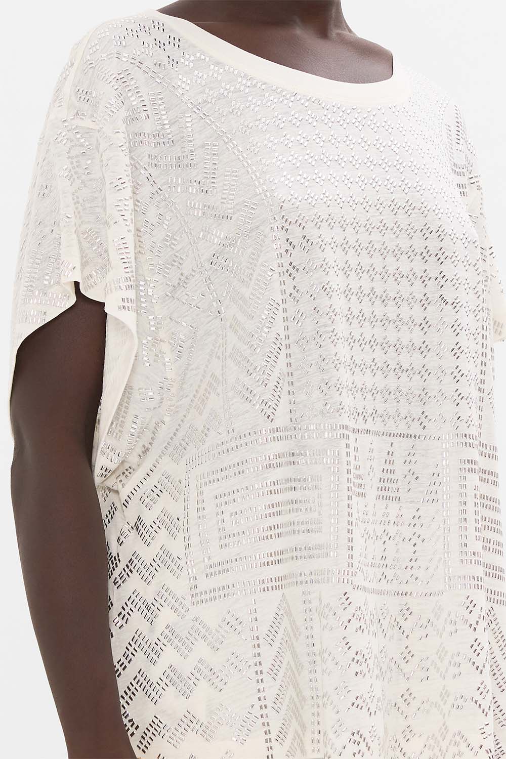 CAMILLA White T-Shirt with Dropped Armhole in Valley of the Queens print