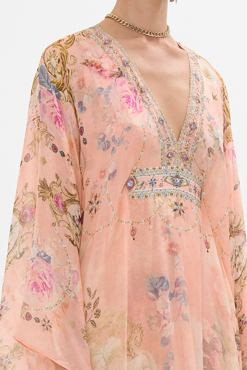 CAMILLA Long Kaftan With Waist Detail in The Jewellery Palace Print.