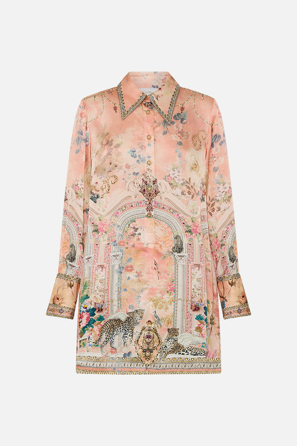 CAMILLA Floral Mini Shirt Dress in The Jewellery Palace Print.
