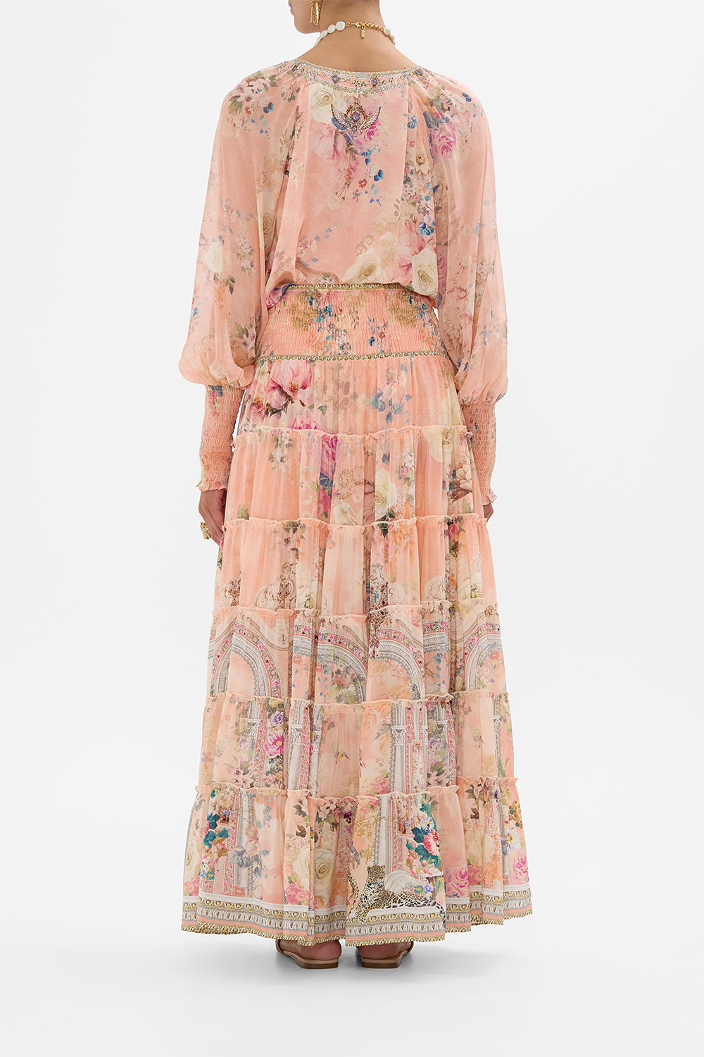 CAMILLA Floral Shirred Waist Tiered Circle Skirt in The Jewellery Palace Print.