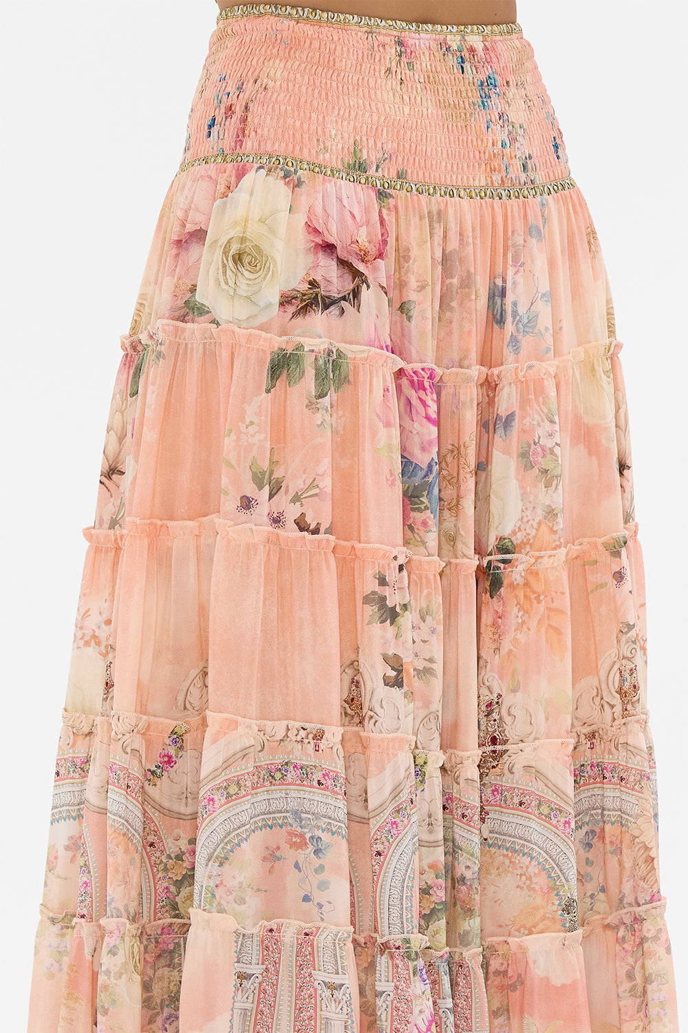 CAMILLA Floral Shirred Waist Tiered Circle Skirt in The Jewellery Palace Print.