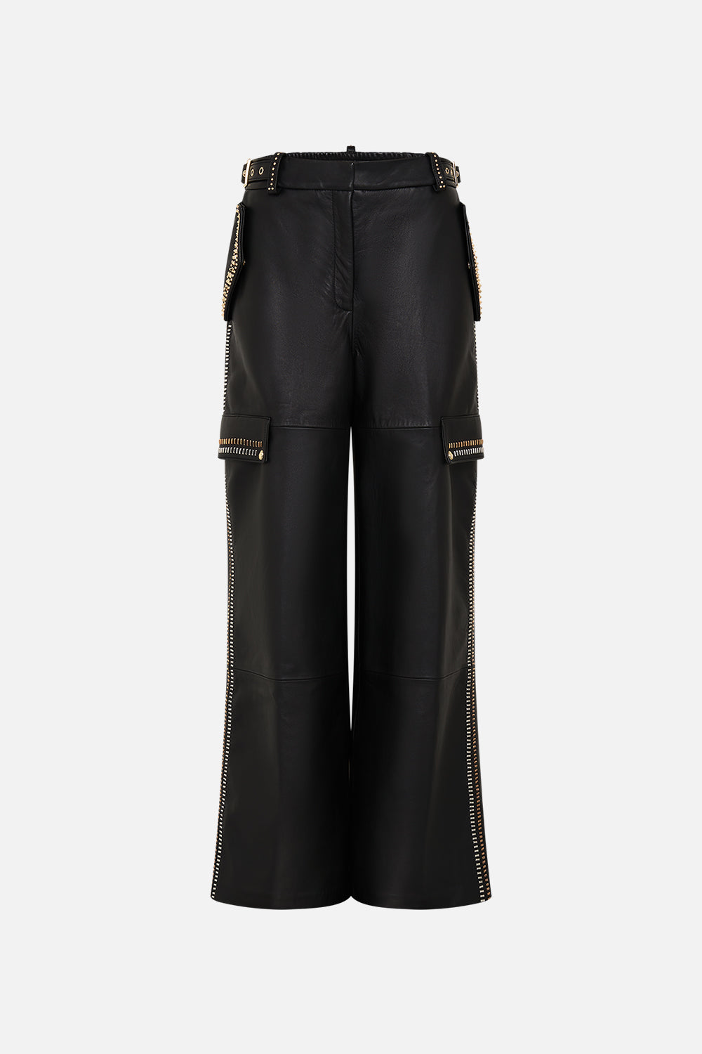 CAMILLA Black Leather Utility Pant in They Called Her Nefertari print