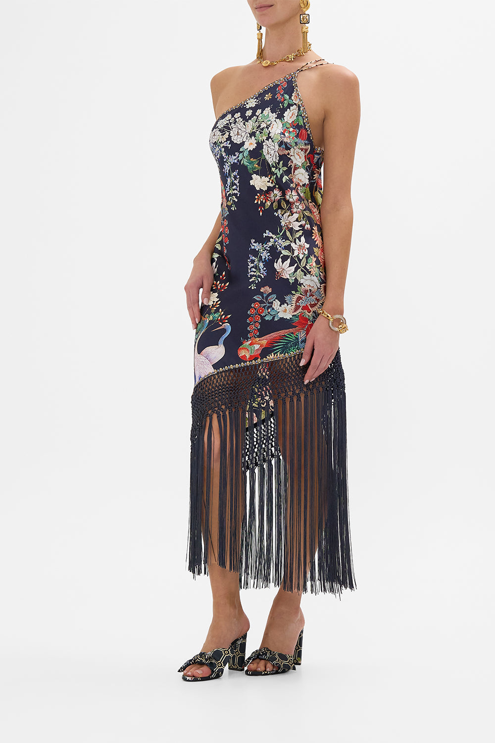 ONE SHOULDER DRESS WITH MACRAME FRINGING PALACIO POETRY
