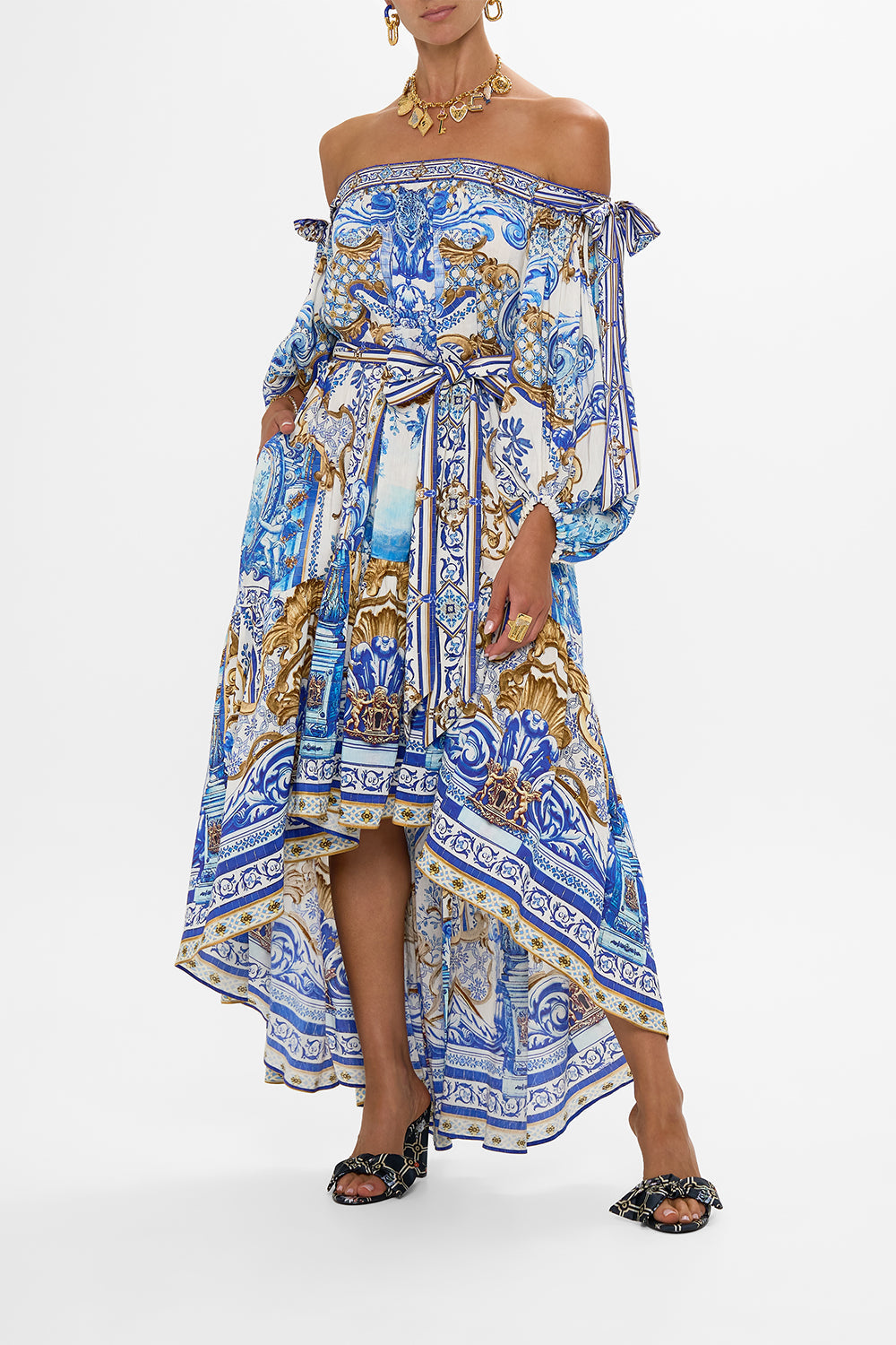 CAMILLA Bow Sleeve Maxi Dress in Azul Adventures print